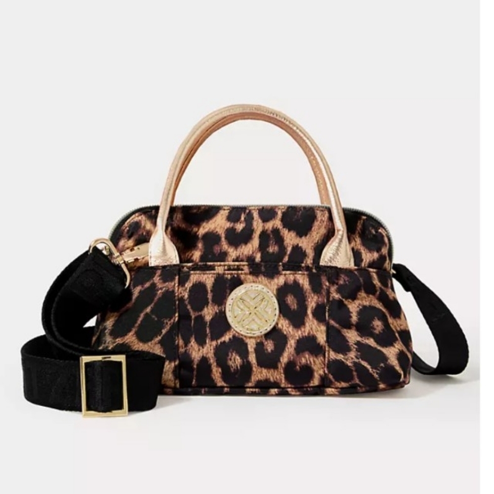 Lilly Pulitzer Kerrington Top Handle Mini Bag Leopard Faille Print NWT